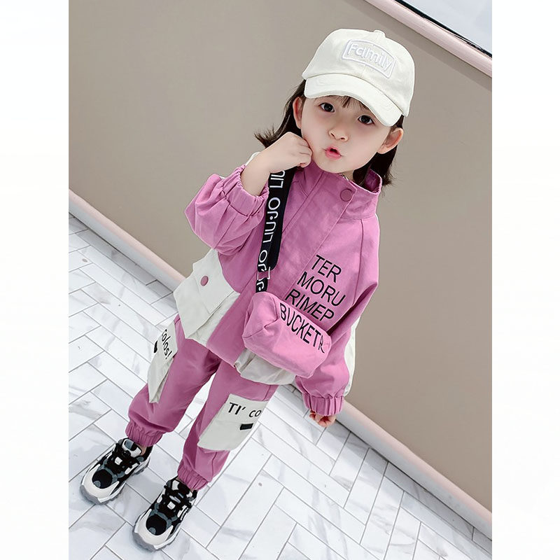 Baby girl's autumn clothes suit children's Western style autumn Korean version autumn cute trend girls' tooling two-piece children's