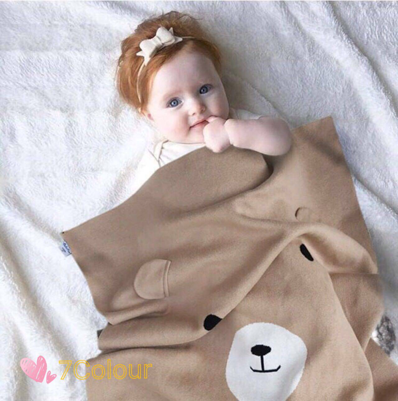 ins new children's knitted blanket baby air conditioning blanket men and women baby cotton cover blanket brown bear blanket