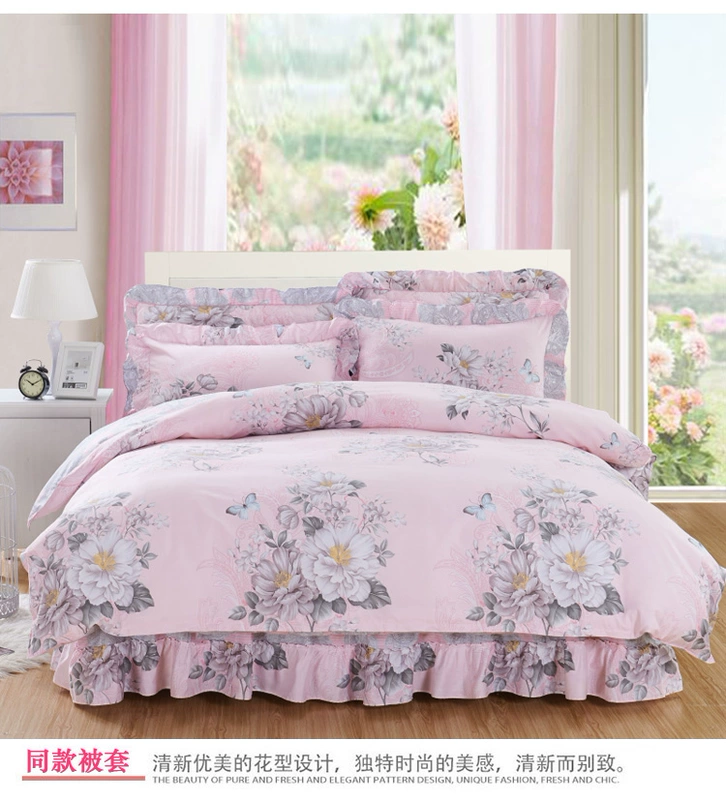 bông Hàn Quốc một mảnh giường bông váy công chúa màu hồng gió lá sen ren bedspread 1,8 m tấm trượt sản phẩm duy nhất - Váy Petti