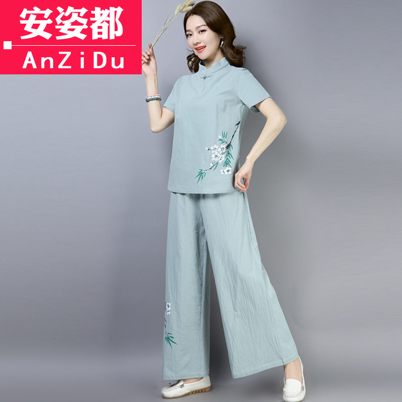 Trung Hoa Dân Quốc retro quần áo Phật giáo Summer Trung Quốc gió Tang phù hợp với bông và trà gai quần áo Zen-Phong cách Zen mang phong cách Zen mang phong cách của phụ nữ