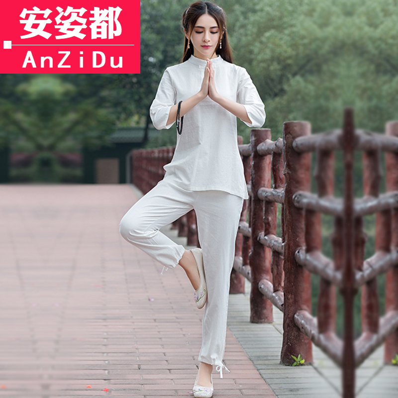 Gushi quần áo Phật quần áo bông gai Zen Zen trà vintage quần áo phù hợp với Han quần áo mùa hè ăn mặc mặc Tang cài áo phụ nữ gió của Trung Quốc