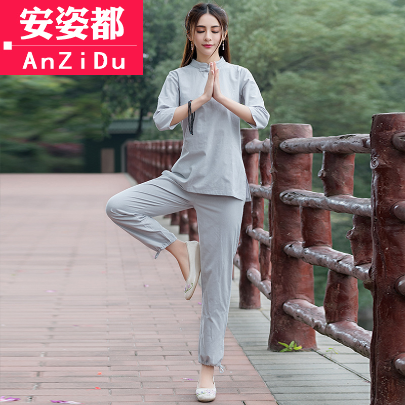 Gushi quần áo Phật quần áo bông gai Zen Zen trà vintage quần áo phù hợp với Han quần áo mùa hè ăn mặc mặc Tang cài áo phụ nữ gió của Trung Quốc