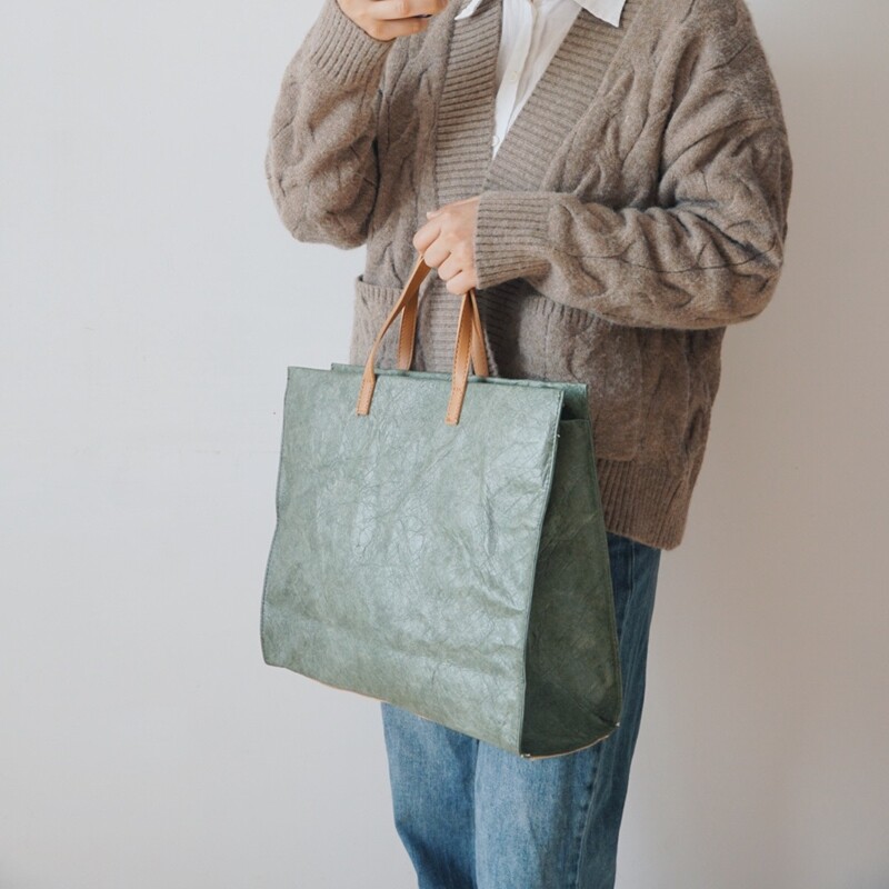 Vintage Pleated Washable Waterproof Kraft Tyvek Laptop Tote, Unisex Shoulder Crossbody Bag - Thumbnail 4