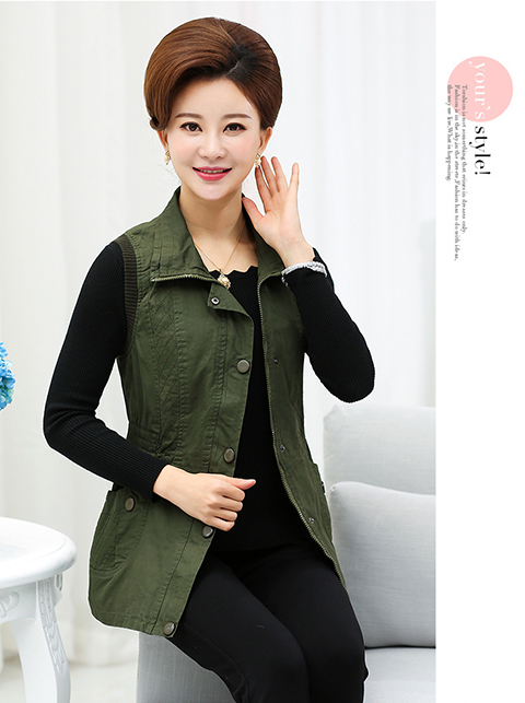 Áo bà mẹ trung niên chất liệu áo khoác cotton mùa xuân và mùa thu ngắn - Áo vest áo khoác nữ kaki