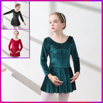 Spring girls New Korean velvet childrens dance clothing long sleeve exercise clothing ballet dance skirt performance childrens body skirt