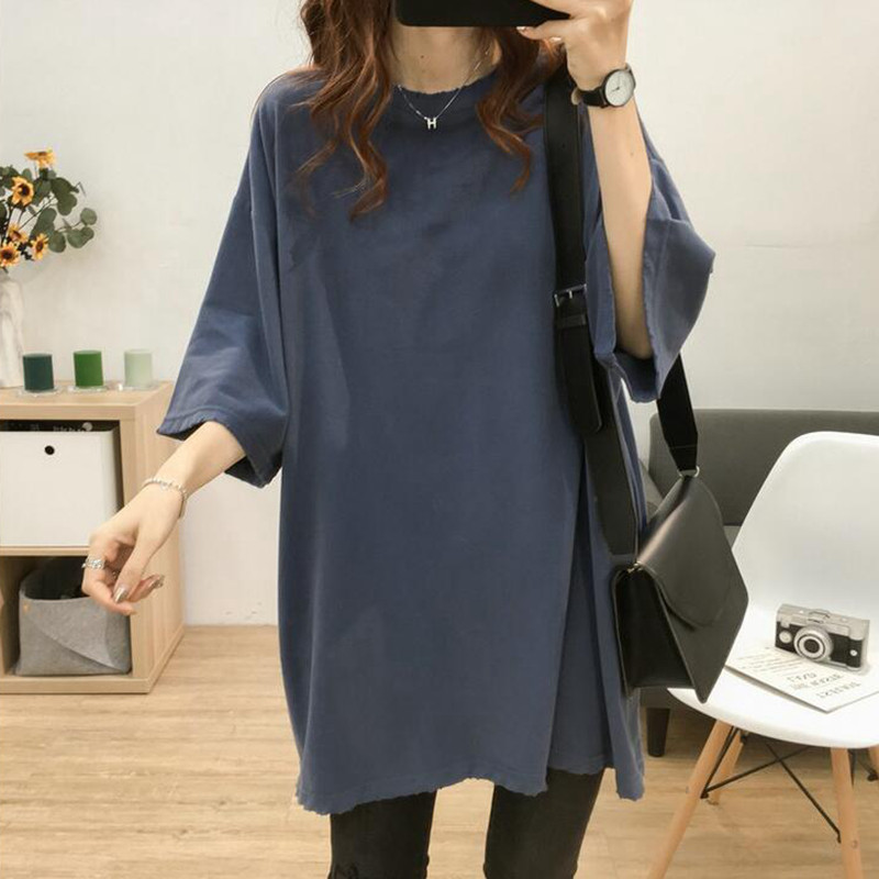 European station summer European goods large version loose large T-shirt women's pure cotton short-sleeved medium-long version Korean version half-sleeve top ins tide