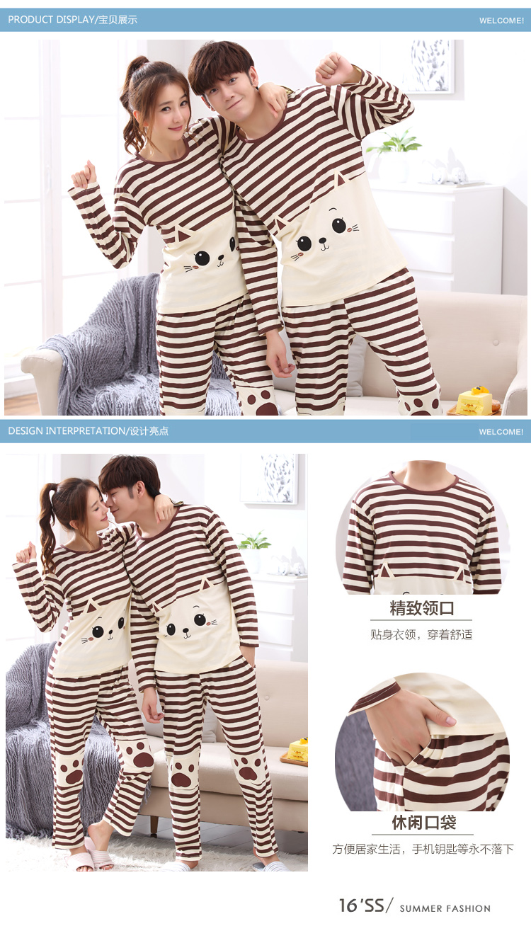 Bộ đồ ngủ đôi mùa thu và mùa đông cộng với phân bón để tăng chất béo MM đồ ngủ nam và nữ tất cả đồ ngủ cotton kích thước lớn phù hợp với dịch vụ nhà đồ bộ mặc nhà bằng vải thun