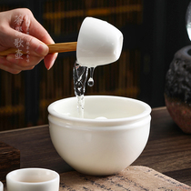 Lard white small water bowl Ceramic cup Washing pen Washing cup basin Japanese tea Ceremony tea set White porcelain slag bucket