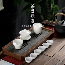 Dehua white porcelain cover bowl tea set Office with high-end ceramic set of white pure white Kung Fu tea set