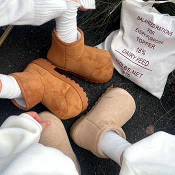 Women's Snow Boots, New Autumn and Winter Style, Fleece-Lined, Warm, Retro Big-Toe Boots, Cute and Quirky Short Boots, Non-Slip Cotton Shoes for Women