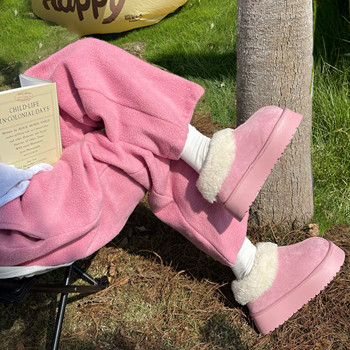 Women's Snow Boots Winter Fleece-Lined Warm Thick-Soled Cotton Shoes New Pink Short Boots Fashionable Non-Slip Outdoor Snow Shoes for Women