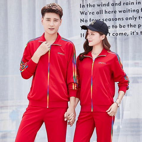 Sportswear suit female spring and autumn long-sleeved two-piece autumn middle-aged and elderly men aerobics stand-up collar group couple gymnastics