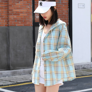 2020夏季新款防晒纯棉格子衬衫女
