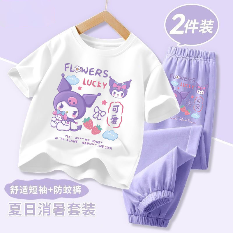 2026年夏 女の子用 クロミ スタイリッシュ 100%コットン 半袖Tシャツ＆パンツ 超キュートなクロミ ファッション漫画ツーピースセット