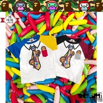 Japanese BAPE MILO ABC MULTI FAKE NECK tie little apes children short sleeve t-shirt