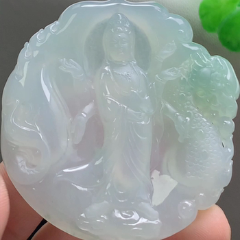 Natural jade a grade jadeite burmese material ice floating green thousand-hand guanyin brand jade pendant zodiac rat patron saint pendant