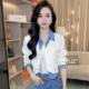Spring and autumn summer women's clothing, sweet and small slim jacket, shirt collar spliced ​​internet celebrity temperament, top