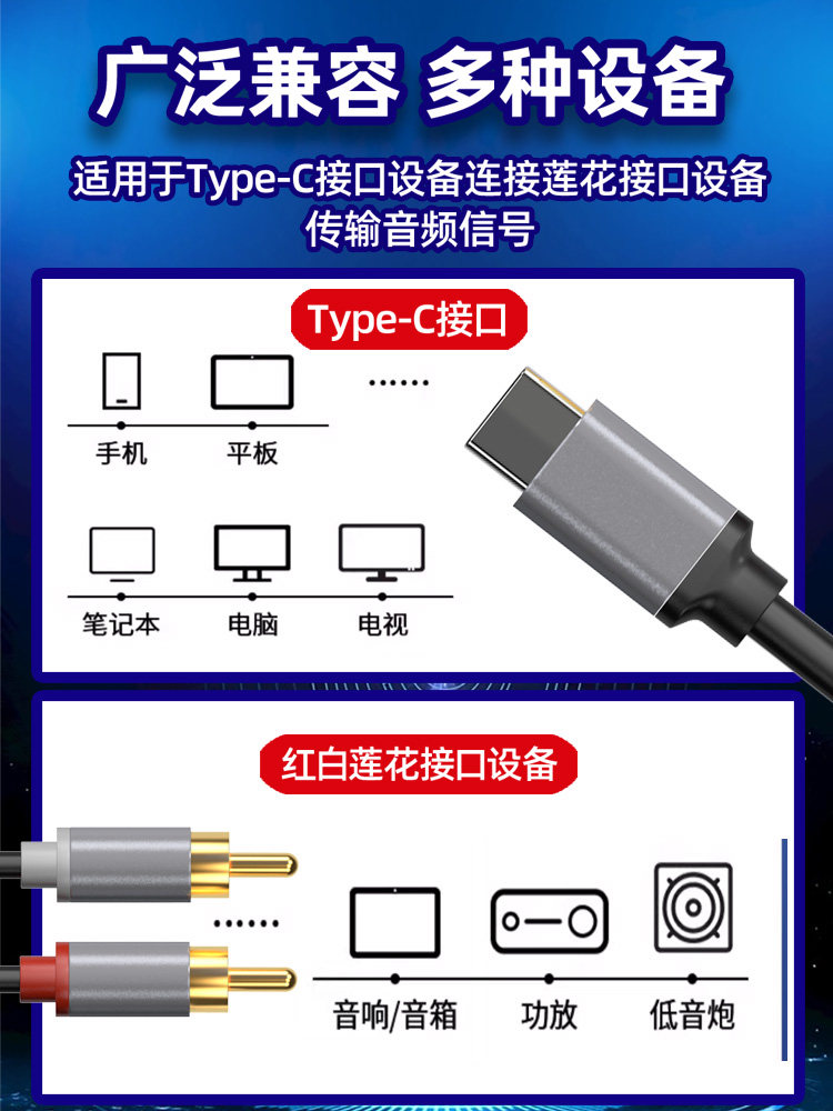 Dual Lotus Audio Cable Splitter Suitable for Huawei, Xiaomi, Type-C Phones to Connect Amplifiers, Speakers, Subwoofers, Audio Adapter Cable, Rca Plug, Honor, Vivo Converter, Av Output Connection Cable