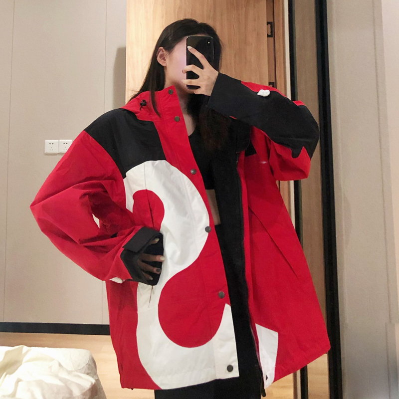 S Large Logo Letter Patch Mountain Jacket Unisex Couple Ski Wear Outdoor Coat