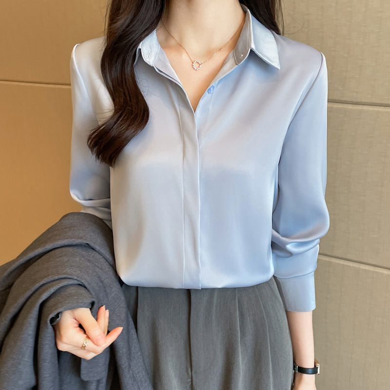 2026 Spring and Autumn New Style 100% Silk Shirt Women's Long Sleeve High-End Solid Color Satin Shirt Mulberry Silk Top