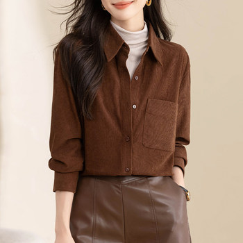 2025 autumn and winter new thickened german velvet brushed shirt women's long-sleeved inner and outer shirt corduroy layered top