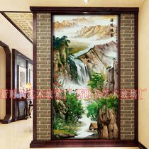 Modern art glass background wall Entrance frosted craft living room screen partition Painted tempered craft landscape painting