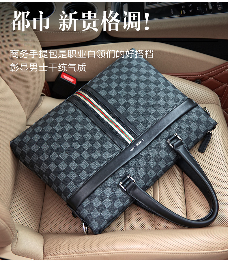 New fashion British style single shoulder bag men business handbag large capacity hand with grid European and American fashion cow skin