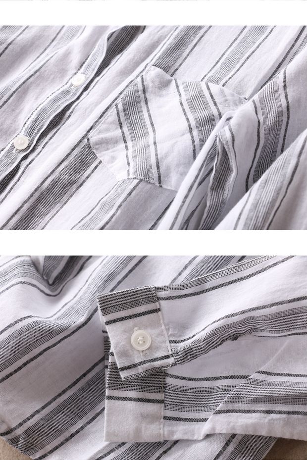 Phần mỏng của cotton văn học mùa thu đứng cổ áo sọc dọc phụ nữ áo dài tay thanh lịch và thanh lịch của phụ nữ D682 áo sơ mi nữ dài tay cá tính
