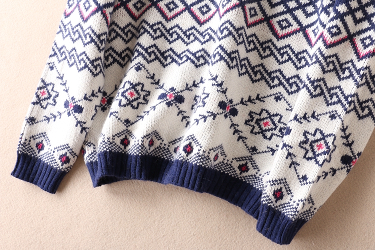 Mùa đông retro đôi jacquard dày cổ tròn áo len áo len nữ dài tay ấm áo dệt kim nữ B163 thời trang công sở nữ cao cấp