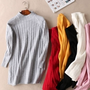 Mùa đông hoang dã của phụ nữ dưới gấu mở rộng dải dọc jacquard mỏng cổ áo cao nửa áo len áo len nữ W2073