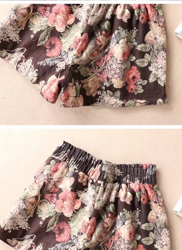 Eo cao giảm béo Hoa lớn mùa thu và mùa đông hoang dã hươu da lộn Quần short nữ Quần thun eo cao cổ WD3326H quần sooc nữ xếp li