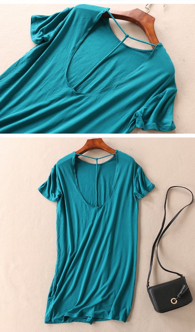 Dây đeo lưng backless Mùa hè dài phần dài Áo thun nữ tay ngắn kích thước lớn A276-277 quần mặc trong váy