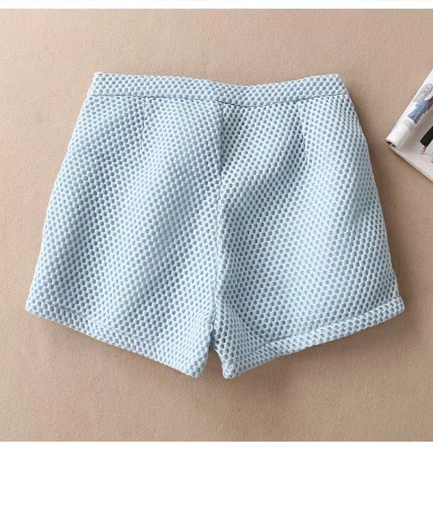 Áo lưới thoáng khí mùa thu phiên bản Hàn Quốc đã mỏng eo cao hoang dã quần âu nữ đôi túi thẳng quần short A659