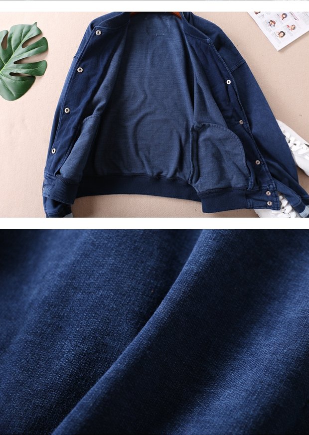 Mùa xuân giản dị thể thao gió denim áo khoác ngắn nữ rửa màu phù hợp với áo khoác sọc đồng phục bóng chày WC634-635 shop đồ nữ