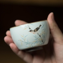 Fanyue Jingdezhen hand-painted bamboo Kingfisher Kung Fu Tea Cup Ru kiln open piece ceramic tea master large single Cup