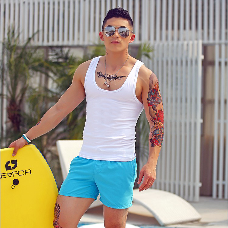 Mùa hè mới cho nam vest bó sát thể thao cao co giãn thon gọn cổ thấp thể dục vest cơ thể thấm mồ hôi áo ba lỗ nam form rộng