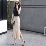 Легкая роскошная богиня фанат сатита кожа юбка кожа лепешка юбка для знаменитостей