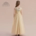 Váy trẻ em váy dài công chúa váy hoa cô gái mềm mại váy cô gái dẫn chương trình váy vàng sequin piano trang phục - Váy trẻ em