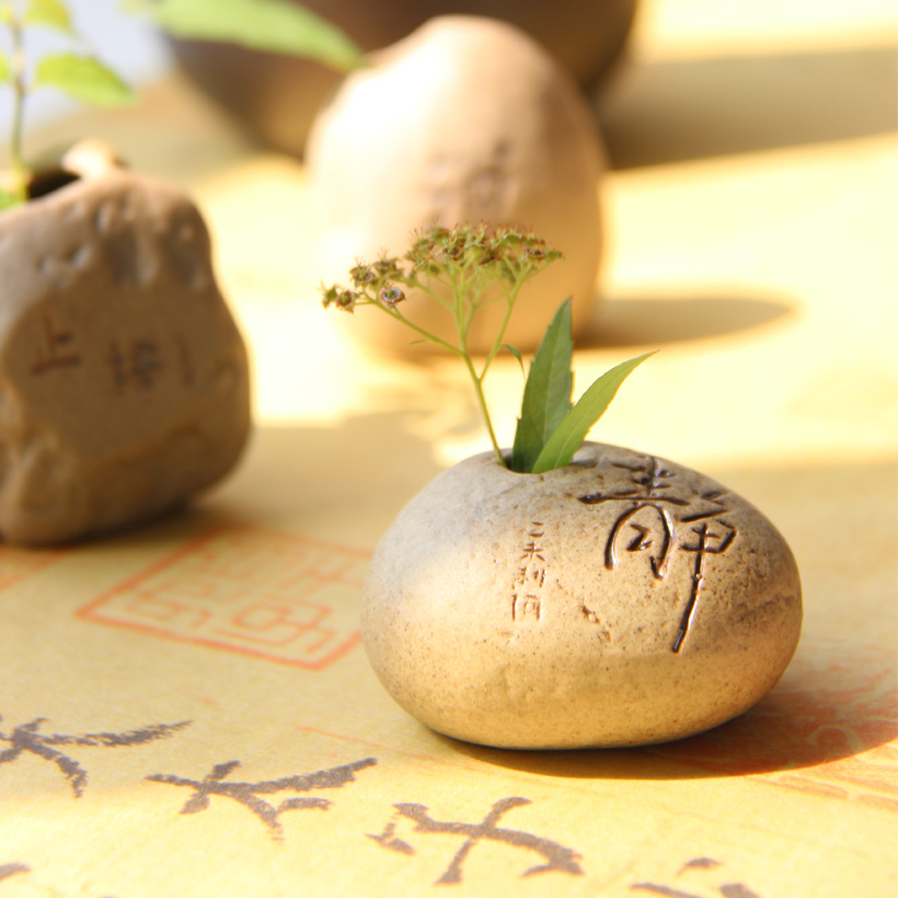 Qianmuen Zen handmade ceramic mini ornaments succulent hydroponic flower vase Japanese-style rough pottery water storage small flower holder