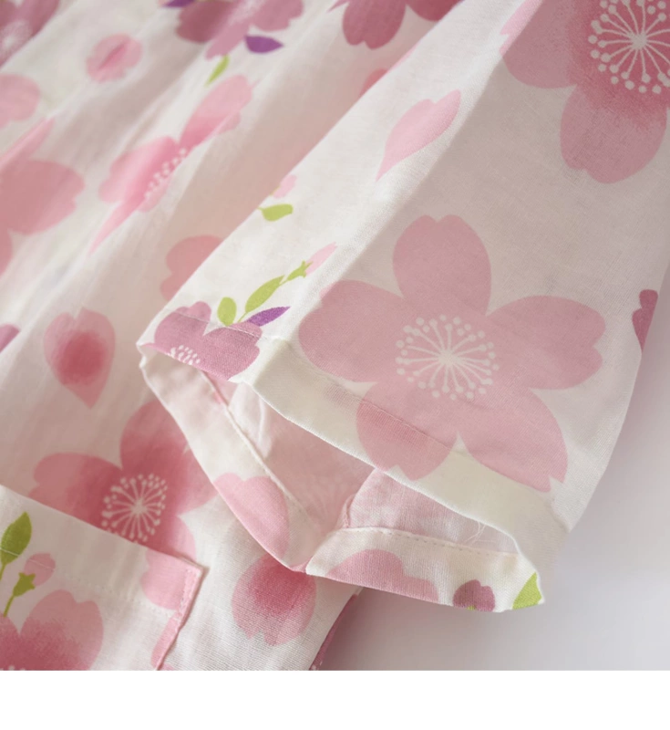 Bộ đồ ngủ kimono của phụ nữ cotton hai lớp gạc mùa hè ren dài tay hanfu phong cách Nhật Bản và kích thước lớn phục vụ mùa xuân và mùa thu tại nhà - Cha mẹ và con