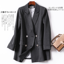 Double-breasted suit ladies 2021 Autumn New Korean loose casual spring and autumn jacket stripes small suit tide