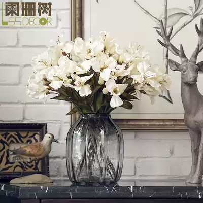 Wild lily gray glass glass vase set Living room decoration decoration silk flower simulation flower