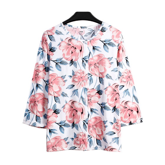 Three-quarter sleeve cardigan AB cotton home wear T-shirt mid-sleeve