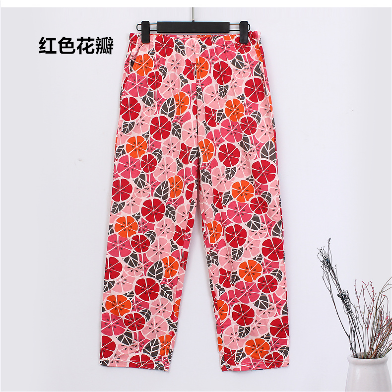 Quần cotton pyjama Ab100% quần dài nữ giản dị rộng kích thước lớn trung niên mẹ và mẹ cotton nhà quần bé quần giữ nhiệt nam