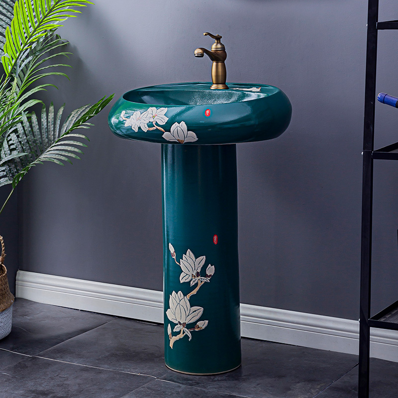 Household lavabo floor pillar basin courtyard balcony toilet stage basin integrated basin ceramic sinks. 2