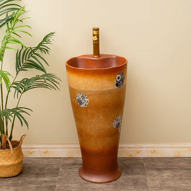 Retro ceramic column basin one balcony is suing patio floor type lavatory household toilet lavabo