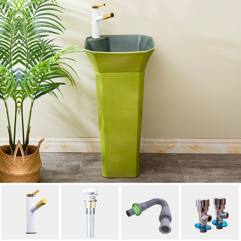 Cyan square ceramic one - piece floor pillar basin of household toilet lavatory contracted Nordic lavabo
