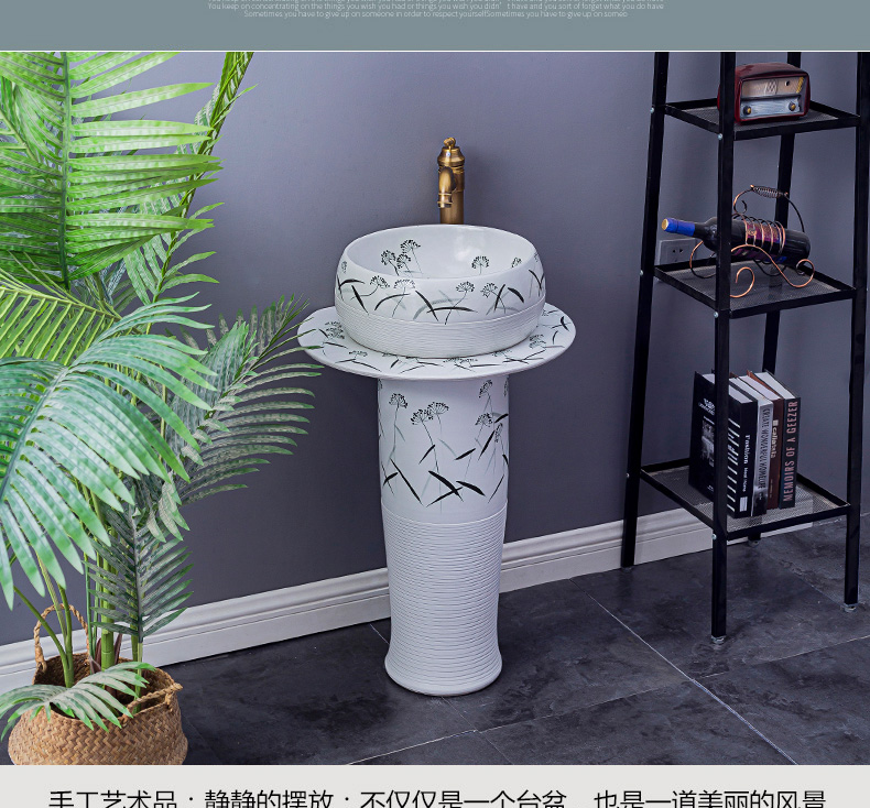 Household lavabo floor pillar basin courtyard balcony toilet stage basin integrated basin ceramic sinks. 4