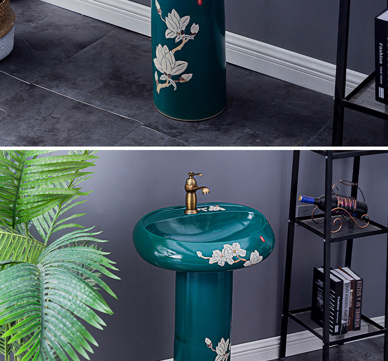 Household lavabo floor pillar basin courtyard balcony toilet stage basin integrated basin ceramic sinks. 2