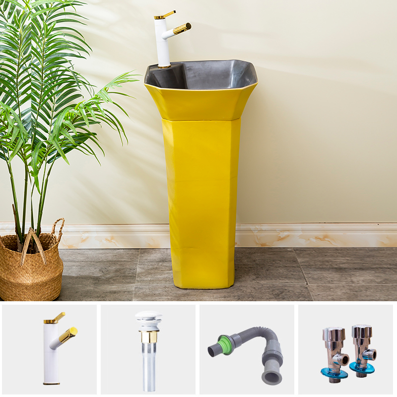 Yellow square ceramic one - piece floor pillar basin of household toilet lavatory contracted Nordic lavabo